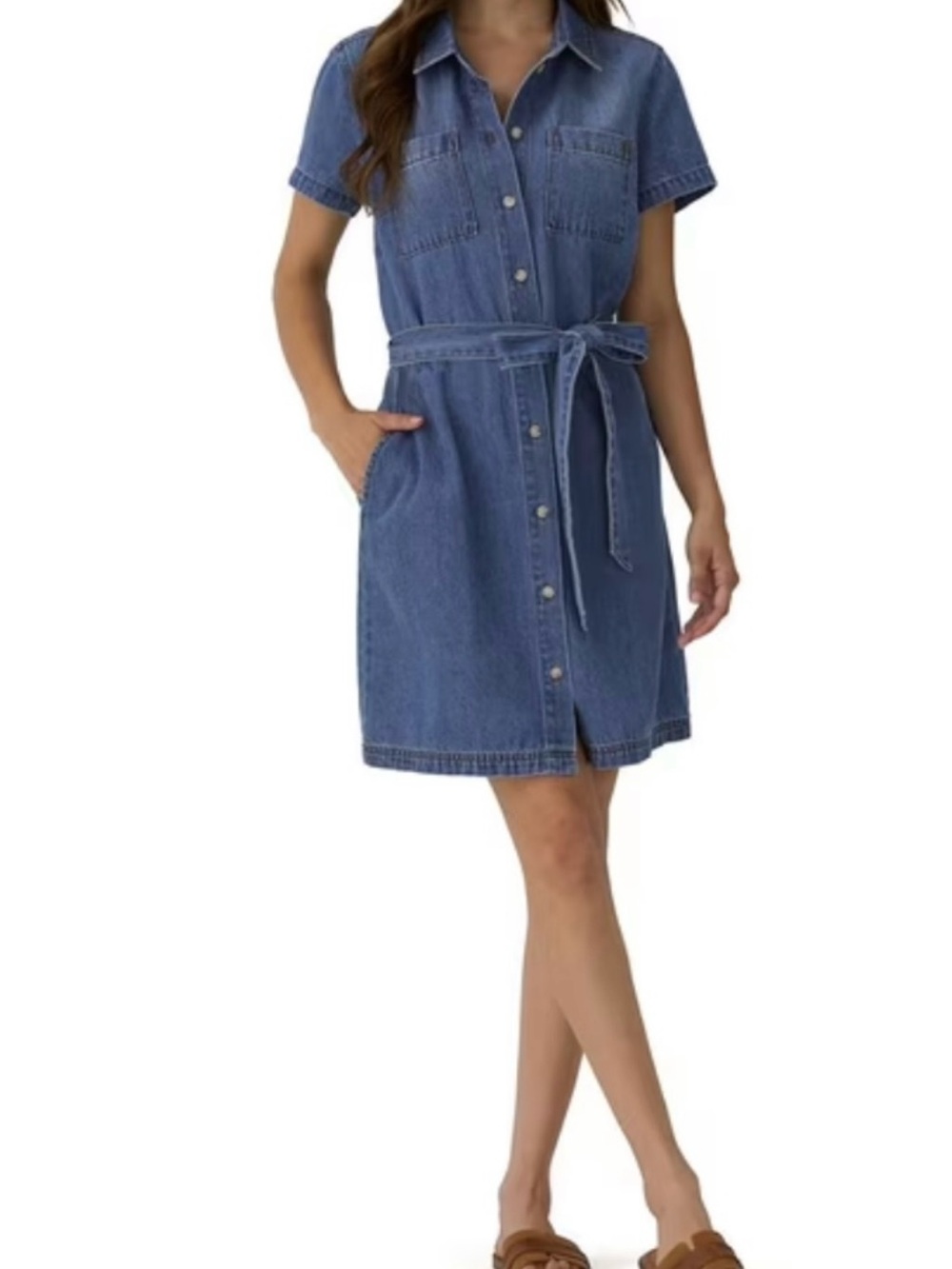 Frye Belted Denim Mini Dress - Short Sleeve Button Down size M
